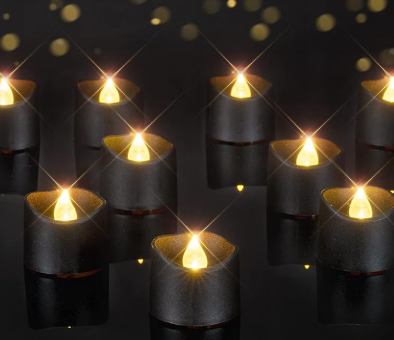 Homemory Black Tea Lights Candles Battery Operated, 200+Hour Flameless Flickering Fake Electric LED Colored Tealights Candles for Halloween, Theme Party, Wedding Table Decor, Holiday Decor, 24Pack