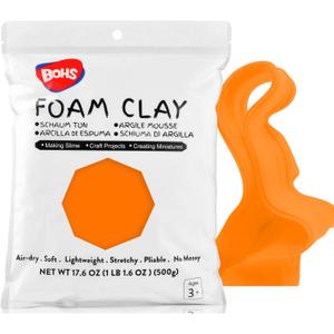 BOHS Orange Modeling Foam Clay - 1.1 Lbs, Squishy,Soft, Air Dry -for Flower Mirror,Cosplay,Fake Bake, Slime Supplies-500g