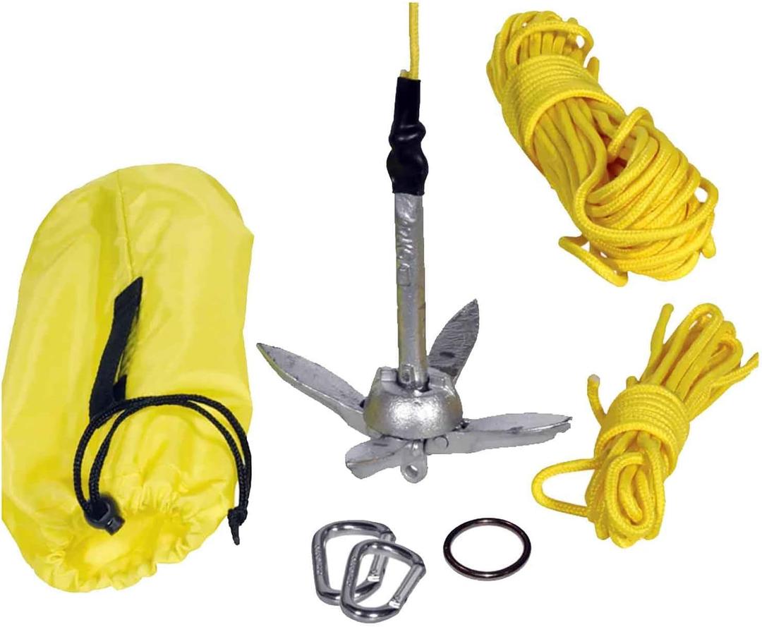 Seattle Sports Sistema de anclaje para kayak con anclaje plegable, cuerda de 50 pies, anillo, 2 mosquetones, ancla de anclaje plegable  Incluye bolsa de almacenamiento con cordn para un viaje cmodo