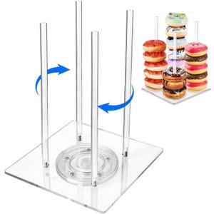 Acrylic Donut Stand with Lazy Susan Turntable Tower, Rotating Bases and 4 Support Rods, Ideal for Dessert Table, Birthday, Wedding, Baby Shower, Party(1 Pack)