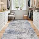 4x8 Kitchen Washable Runner Rug - Hallway Runner Rug with TPR Rubber Backing Non-Slip Low-Pile & Stain Resistant Neutral Modern Abstract for Entryway Bedroom (Blue Grey, 4x8)