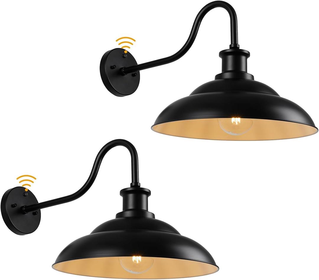 Dusk to Dawn Barn Light Outdoor, 16 Inch Farmhouse Wall Sconce, Vintage Exterior Wall Mount Lighting Fixture, Waterproof Black Lantern for Porch Garage, 16 Inch, 2 Pack