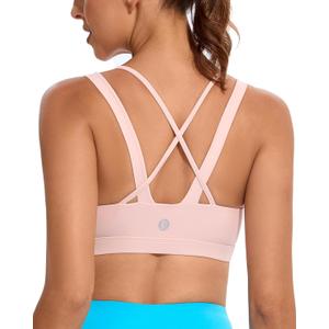 RUNNING GIRL Sports Bras for Women, Criss-Cross Back Padded Strappy Sports Bras Medium Support Yoga Bra with Removable Cups (XX-Large, D-light Pink)