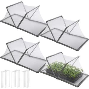 4 Pack 15.7 x 15.7 x 31.5 Inch Mesh Plant Cover Plant Covers for Raised Beds Foldable Raised Bed Cover Plants Net Cage with Stakes & Carry Bag for Garden Plants Greenhouse Vegetable