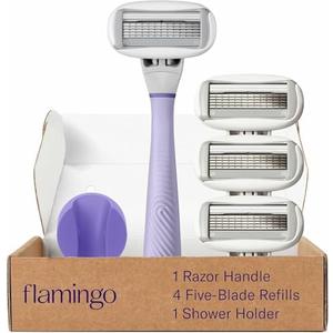 Flamingo Shaving Razor Set for Women - Original Razor Handle, 3 Blade Refills, and Shower Holder - Lilac