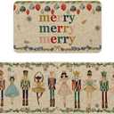 Artoid Mode Watercolor Nutcrackers Merry Christmas Decorative Kitchen Mats Set of 2, Home Party Low-Profile Kitchen Rugs - 17x29 and 17x47 Inch (Beige)
