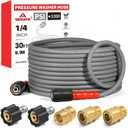 YAMATIC Flexible Pressure Washer Hose 30 FT 1/4", M22-14mm Females
With 3/8" Quick-Connect Adapters, 3200 PSI Kink-Resistant, Replacement/Extension Hose For Power Washing, Grey