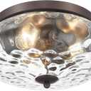 Darkaway Large Ceiling Light Fixtures, 3-Light Flush Mount Ceiling Light with Water Ripple Glass Shade for Indoor Outdoor Hallway Kitchen Bedroom Porch Living Room Oil-Rubbed Bronze Finish