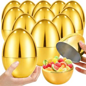 12 PCS 6" Jumbo Golden Plastic Easter Eggs Fillable , Giant Empty Easter Eggs Fillable Bright Gold Metallic Egg for Kids Boys Girls Classroom Prizes Easter Basket Stuffers Party Favors