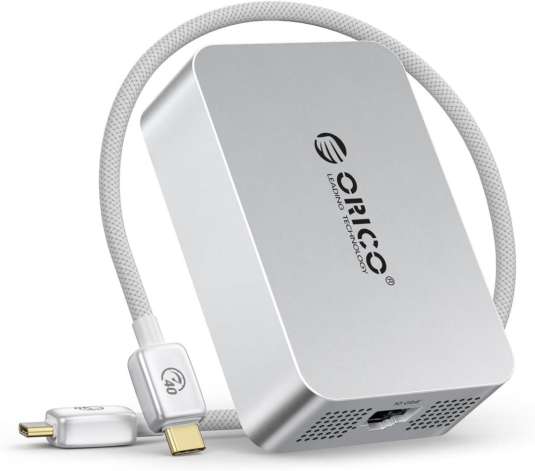 ORICO 10 Gigabit Ethernet Adapter, USB C to Ethernet Adapter, Only Compatible Thunderbolt 5/4/3/USB4, Multi-Rate Adaptive, Suitable for NAS/PC/Mac, Aluminum Housing with Cooling Fan 40Gbps Cable REA