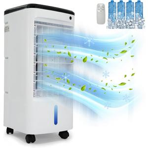 Portable Air Conditioners, Evaporative Air Cooler Dual Water Tank, 12H Timer for Auto-off, 4 Upgraded Ice Packs, Smart Remote, Fast Cooling Windowless Swamp Cooler Air Conditioner for Room