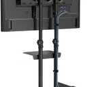 Portable TV Floor Stand - Mobile TV Cart Stand with Wheels, Height Adjustable TV Cart, Rolling TV Trolley, for Most 32"-80" Flat Curved TVs, Max Hole Spacing 600x400mm
