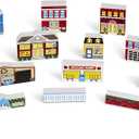 Melissa & Doug Wooden Town Play Set with Storage Tray (32 pcs) Pretend Play Wooden Town Set for Kids with Storage