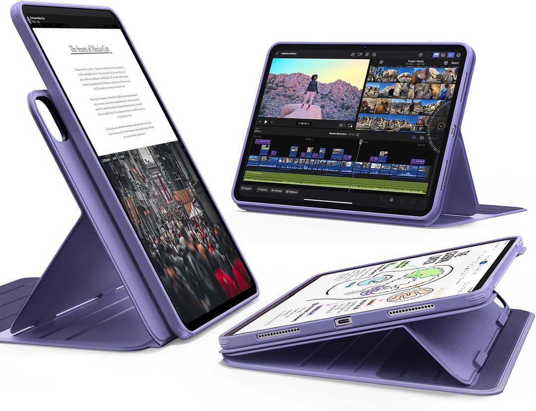 ESR for iPad Pro 11 Inch Case (M5/M4) 2025/2024, Rotating Case with Removable Magnetic Cover, Adjustable Portrait/Landscape Stand, 9 Standing Angles, Shift Series, Purple