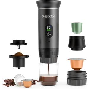 Portable Coffee Maker Espresso Machine Small Electric Battery Operated Coffee Cup Mini Espresso Machines Self-Heating Car Travel Espresso Pod Maker, 3-IN-1 Ground Coffee & NS Capsule Hiking Camping