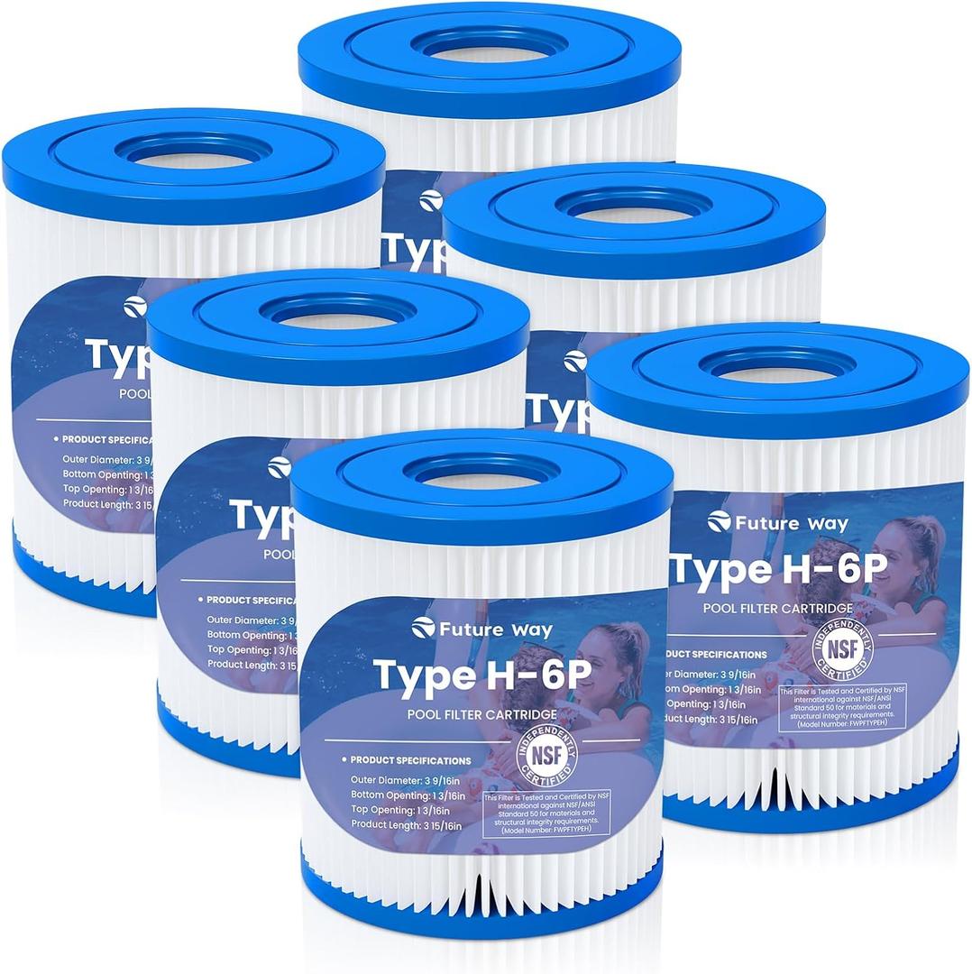 Future Way 6-Pack Type H Pool Filter Cartridge Replacement for Intex 330 GPH Filter Pump for Above Ground Pools