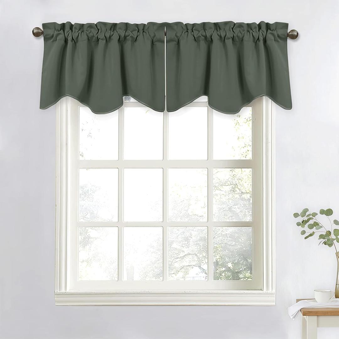 NICETOWN Valance Curtains for Kitchen Blackout Thermal Insulated Solid Rod Pocket Window Curtain Valance for Living Room/Bedroom/Thanksgiving, Dark Mallard, 52 x 18 Inches, 1 Panel