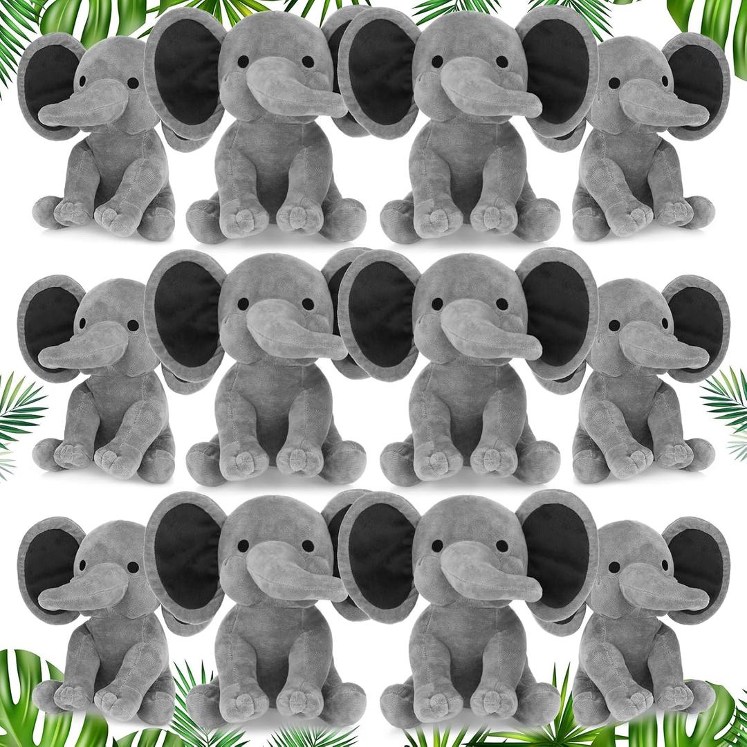 Tradder 12 Pcs Elephant Stuffed Animals 10 Inch Stuff Animal Plush Toy for Baby Shower Cute Soft Elephant Toys for Birth Stats Babies Girls Boys Infant Newborn Party Supplies Graduation Gift, (Gray)