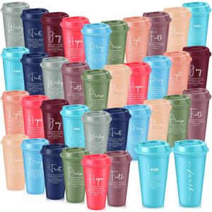 LemonRoad 40 Pcs Christian Gifts for Women Men 16 oz Christian Plastic Coffee Cups with Lids Double Sided Scripture Bible Verse Religious Tumblers Mugs for Church Appreciation Gifts(Macaron Color)