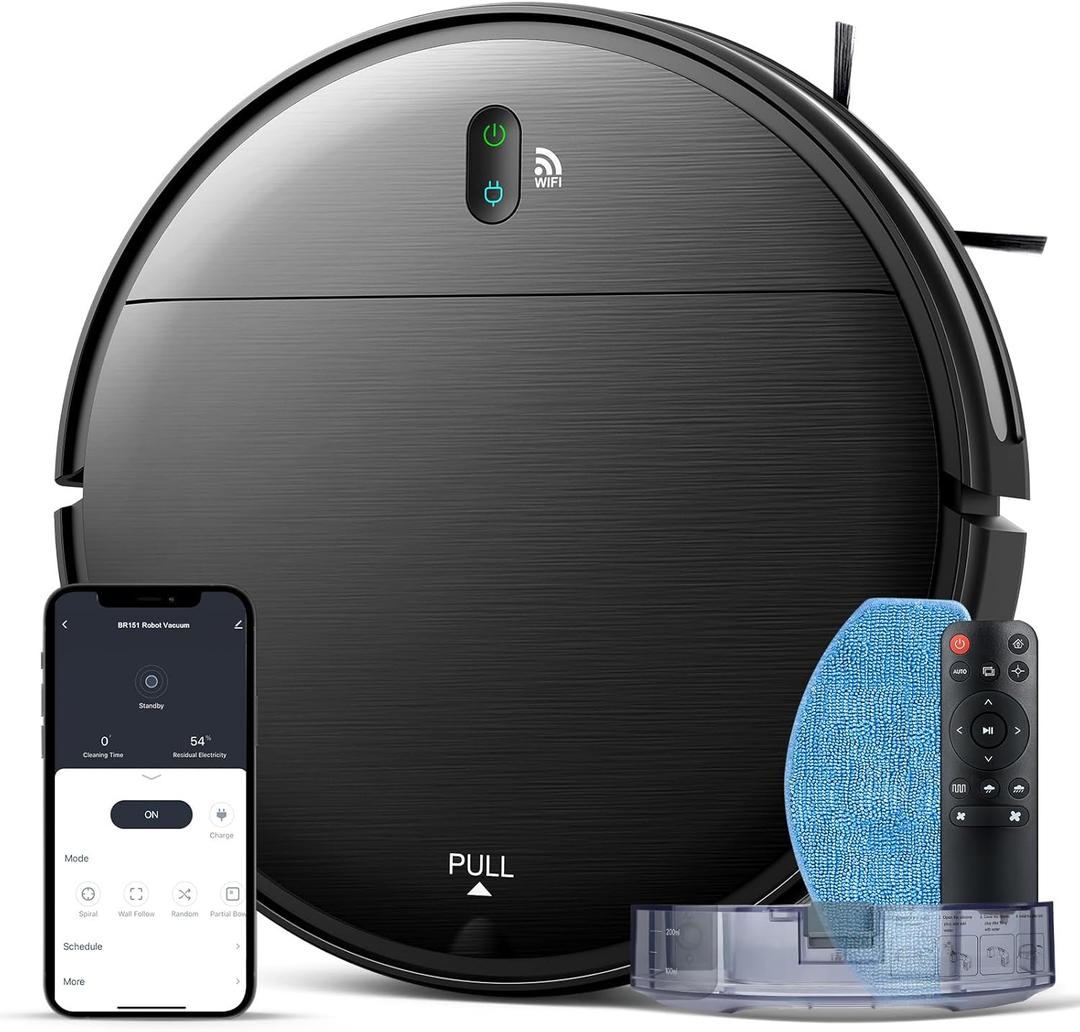 Robot Vacuum and Mop Combo, 2 in 1 Mopping Robot Vacuum Cleaner with Schedule, Wi-Fi/Voice/App, Strong Suction, Easy of Use, Self-Charging Robotic Vacuum, Slim, Ideal for Hard Floor, Pet Hair, Carpet (Black)