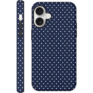Case for iPhone 16, Glossy Hybrid 2-Layer Hard Shell, Aesthetic Scratch Resistant Cover, Navy Blue Polka Dot