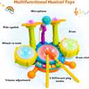 Kids Drum Set for Toddlers 1-3 Musical Baby Toys for 1 Year Old Boy Gifts Montessori Baby Girl Toys with Microphone Light Up Learning Toys Birthday Gifts for Infants 6 9 12 18 Months Toddler Age 1-2