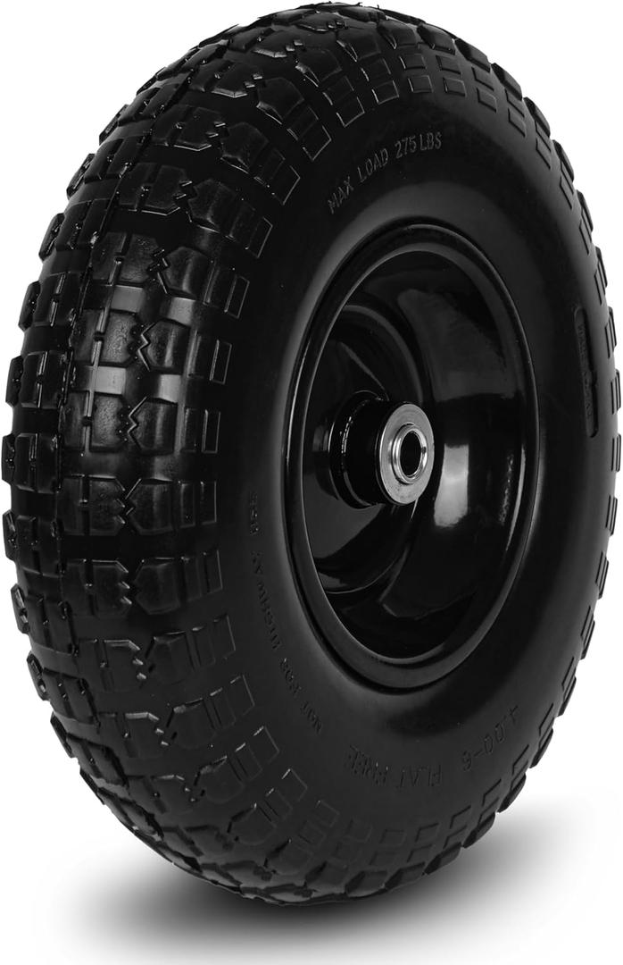 Taifa 1 PC 13 Inch Rubber Solid Flat Free Replacement Tires and Wheels 4.00-6 with 5/ 8'' Axle Bore Hole, Air Less Wheel for Wheelbarrow/ Wagon/ Hand Truck/ Trolley/ Garden Scooter etc.