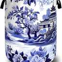 Blue White Porcelain Laundry Basket Chinoiserie Funny Laundry Hamper Foldable Oxford Cloth Colorful Tote Bag Clothes Toy Storage Bucket 18.9"x16.5" For Bathroom/Laundry Storage/Bedroom