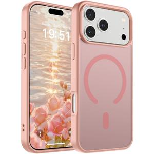 SUPFINE Magnetic for iPhone 17 Pro Max Case (Compatible with MagSafe)(Military Grade Drop Protection) Translucent Matte Shockproof with Anti-Fingerprint Phone Cover,Pink