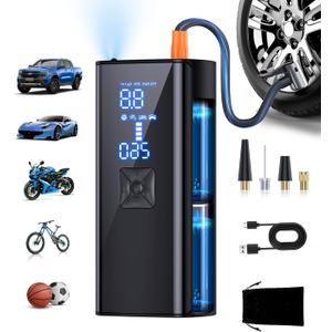 Tire Inflator Portable Air Compressor, 150PSI Air Pump with Digital Pressure Gauge, 25000mah & 2X Faster Cordless Tire Pump for Car, Bike, Motorcycle, Ball and More (Black)