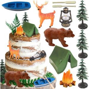 Camping Party Cupcake Toppers Tree Bear Tent Cupcake Picks Happy Camping Cake Decorations for Camping Party Supplies (Green2)