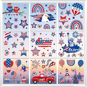 Pack Of 4 KOCOVIMI Patriotic Window Clings, 101PCS Independence Day Decorations, USA Stars, Reusable Static Clings for School, Home, Office, Party Supplies
