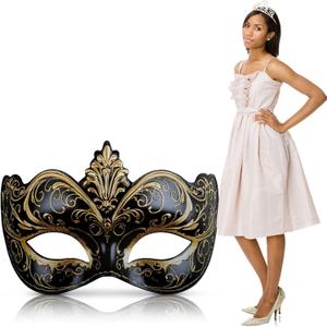 4.4 ft Masquerade Mask Cardboard Cutout Stand-up Life Size Masquerade Ball Party Decoration Black Gold Mask Standup Backdrop Photo Props for Party Prom Carnival Gala Birthday