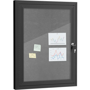 Mifuro 26"x20" Enclosed Bulletin Board, Outdoor Lockable Weather-Resistant Aluminum Cork Noticeboard for School & Office, Black Frame w/Grey Flet
