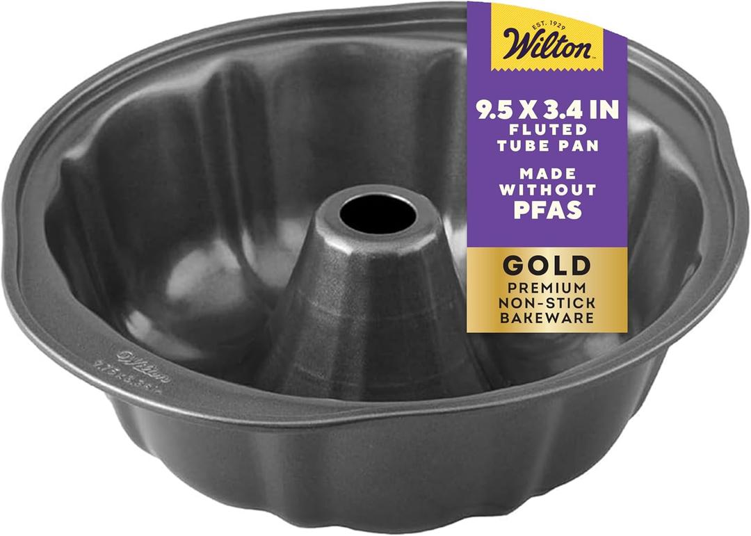 Wilton Gold Non-Stick 9.49 in Fluted Tube Cake Pan, Stainless Steel Bakeware, Made without PFAS, Packaging May Vary