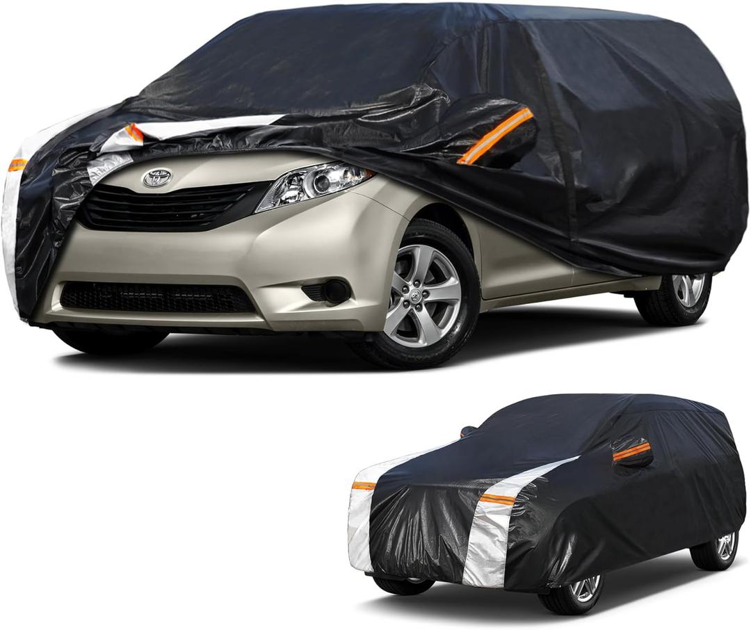 Minivan Car Cover for Toyota Sienna 100% Waterproof All Weather, Heavy Duty Outdoor Full Exterior Covers Rain Sun Wind UV Protection.
