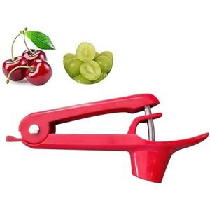 QUANANTANG Multi Cherry Pitting Tool, Cherry Piter, Cherry Bone Remover with Stainless Steel Rod, Olive Depiter, (Red)