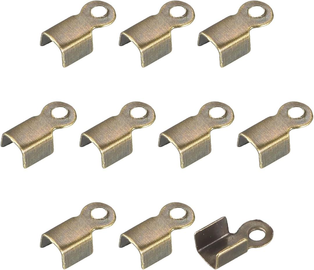 uxcell 400Pcs Fold Over Cord Ends, 3x6mm Terminators Crimp Cap Clasp Tips for Leather Ribbon DIY Craft Making, Bronze Tone
