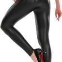 MCEDAR Womens Faux Leather Leggings with Pocket Plus Size Girls High Waisted Sexy Skinny Pants (Large Tall, Black)