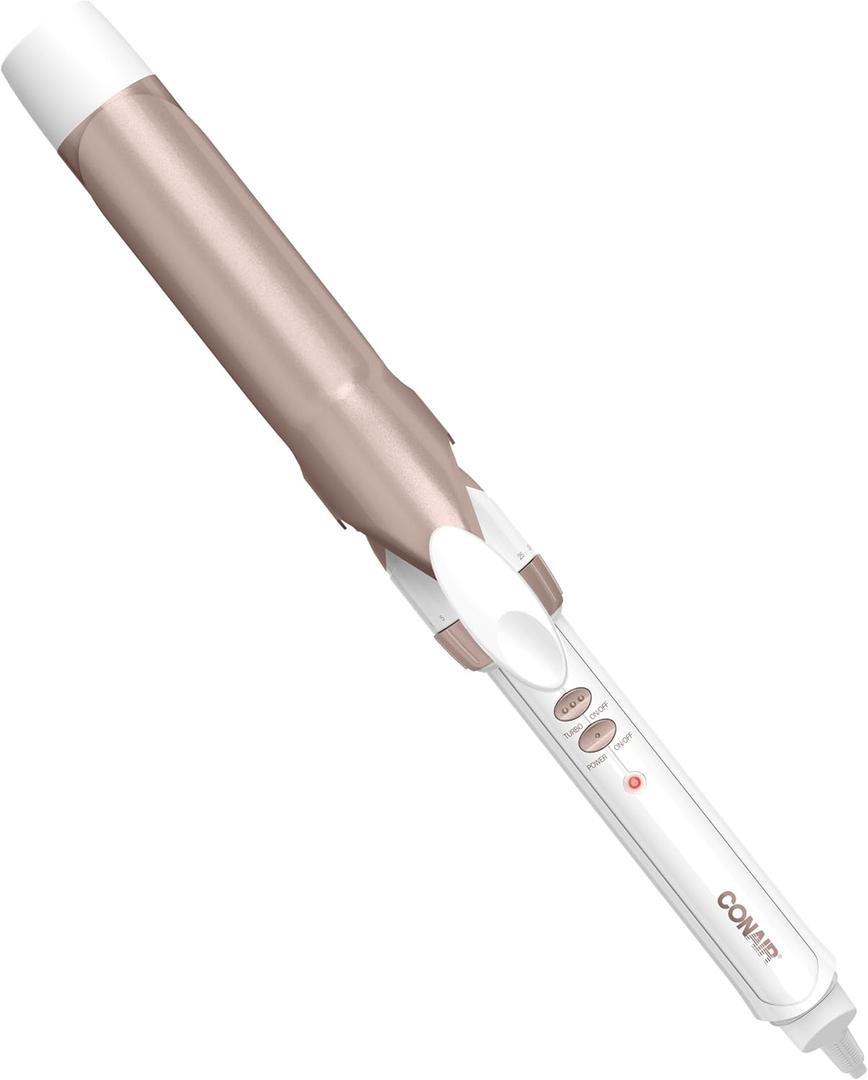 Conair Double Ceramic 1-1/4 Inch Curling Iron, 1.25-Inch Barrel Creates Loose Curls, Hair Curler for Use on Medium and Long Hair, White (White/Rose Gold)