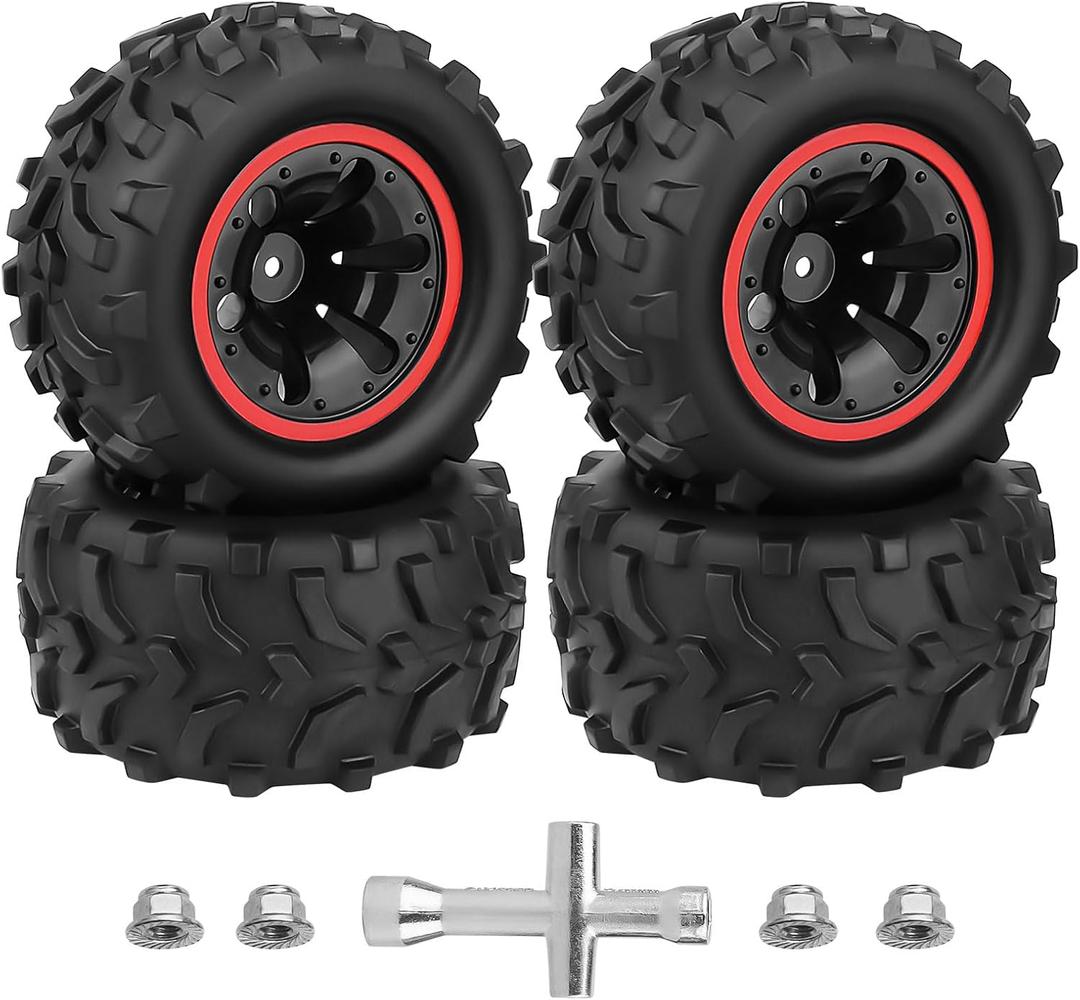 HobbyPark 135mm 5.31" Tall Pre-Glued 12mm Hex RC Truck Wheels and Tires Set for 1/10 Traxxas Hoss 4x4 Stampede 2wd VXL Redcat Volcano EPX Pro 2s 3s 4s Lipo Brushless Systems