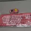 Wireless Keyboard and Mouse Combo, Retro Round Keycaps, Cute Full-Size Typewriter Keyboard with Phone Holder, Sleep Mode, Click Soft, 2.4GHz Cordless Connection for Windows/ PC/ Laptop (Pink-Colorful)