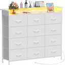 White Dresser with LED Lights and Charging Station for Bedroom 12 Drawers Dressers & Chest of Drawers Tall Dressers for Hallway Entryway Closets Living ROM Sturdy Steel Frame Wood Top, 49.7"D x 18.5"W x 41.7"H
