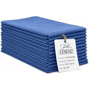 Super Plush Surgical Huck Towels - Pack of 12 Blue Cleaning Rags 16'' x 26'' - 100% Cotton Lint Free Huck Towel Ideal for Auto Detailing Perfect For Windows, Metal and Glass Cleaning