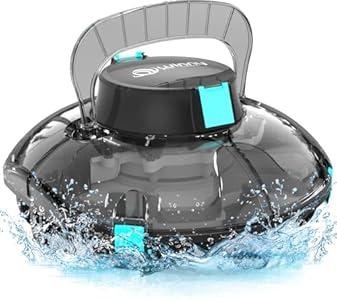 Cordless Robotic Pool Cleaner, Pool Vacuum with Auto- Parking, Lightweight, Ideal for Above Ground Flat Pool up to 645 sq.ft, Black