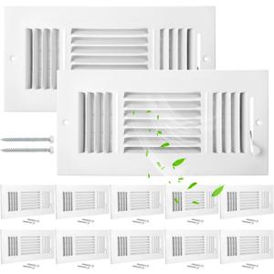 Wesiti 12 Pcs 10 x 4 Inch Ceiling Vent Covers for Home Sidewall and Ceiling 3 Way Vent Register for Sidewall Solid Steel Manual Adjuster Air Home Bathroom Toilet Office (White)