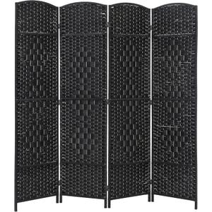 4 Panel Room Divider Folding Privacy Divider 6 Ft Indoor Wall Divider Portable Partition Wood Screen, Black
