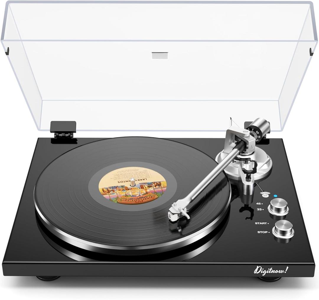 Belt Drive Turntable for Vinyl Record Player, Bluetooth Output, Built-in Phono Preamp, USB Digital Output, Magnetic Cartridge, 33/45 RPM, High-Gloss Wood Design, No Built-in Speakers