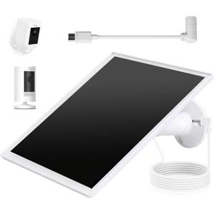 Ring Camera Solar Panel, 5W Solar Charger Compatible with Rings Spotlight Plus/Pro, Stick Up Outdoor Cam Battery, 10ft Long Cable with Ring Barrel Plug to USB-C Adapter (1, White)