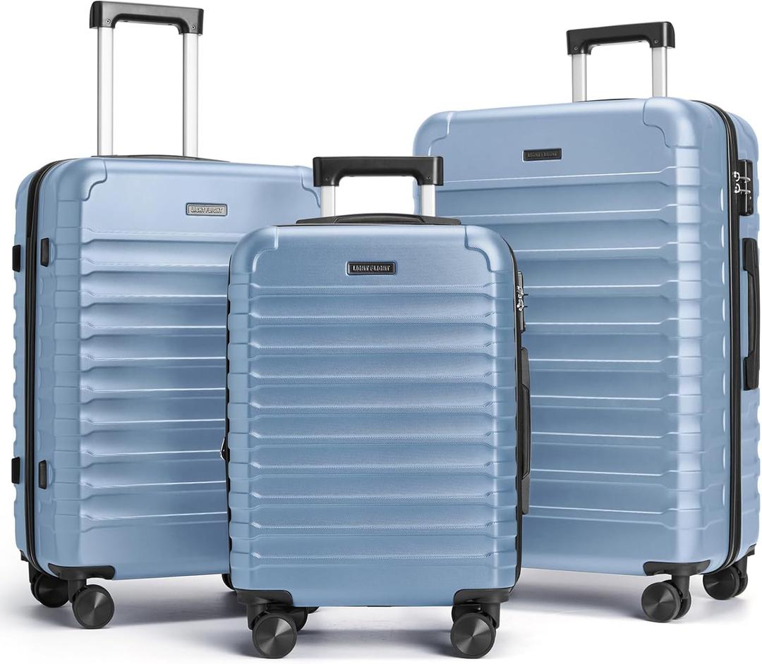 LIGHT FLIGHT Luggage Sets 3 Pcs Suitcase with Wheels,20"/24"/28",Light Blue